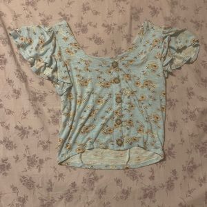 Self Esteem Junior's Printed Flutter Sleeve Top Blue Size Large